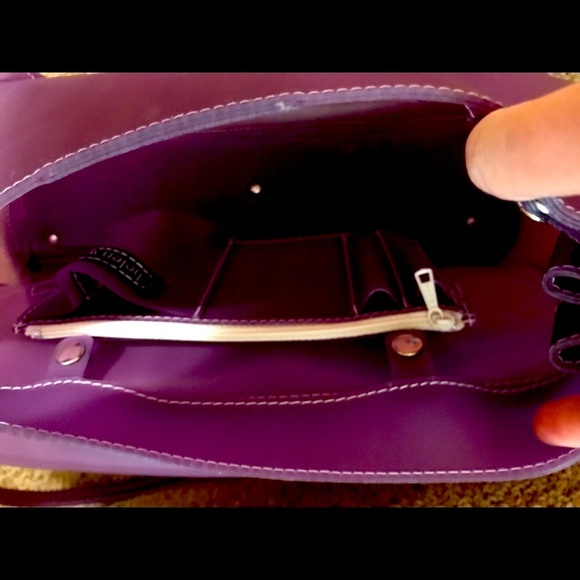 Helen Welsh Italy large purple vegan purse sheer turnlock satchel & wallet VGUC - Picture 5 of 12